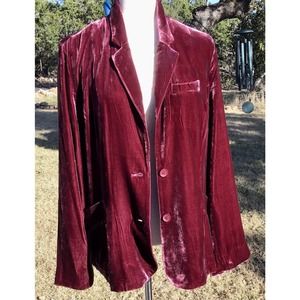 Sundance Clothing Sofia Velvet Boyfriend Cut Blazer Wine Maroon Size 14